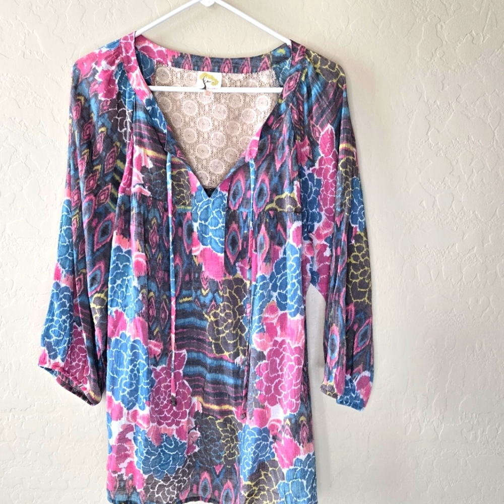 Anthropologie Fig and Flower Blouse Floral Multicolor Size 2X